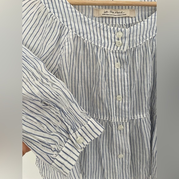 We The Free Sea to Shore Poplin Light Blue Striped Button Down Peasant Blouse - Picture 3 of 6